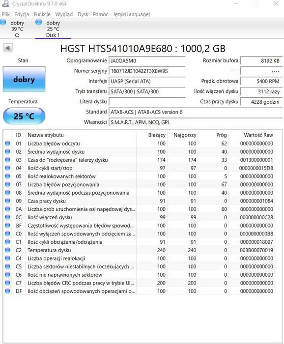 Dysk twardy HGST 1 TB 2,5 (89b9426)