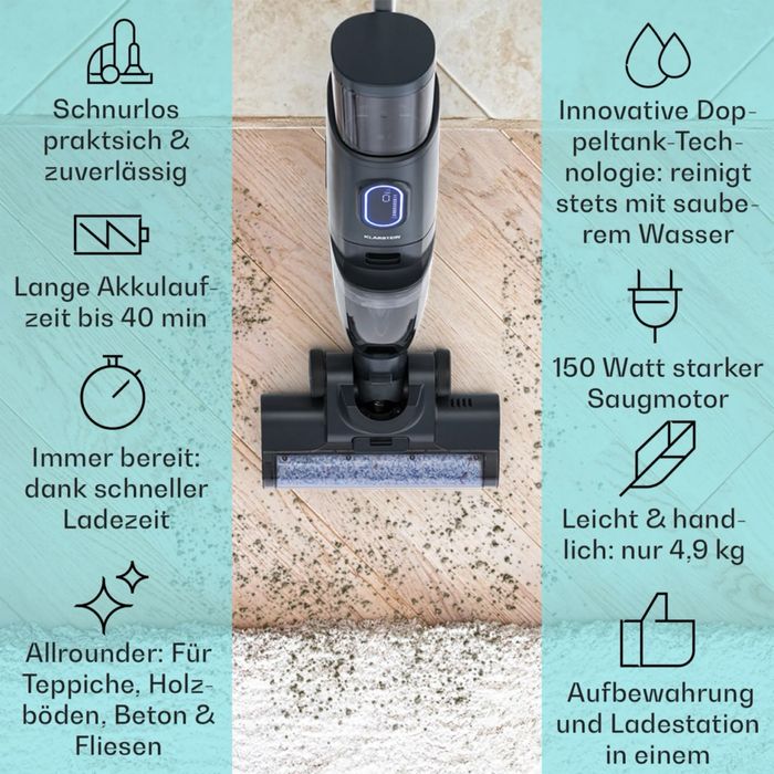 Пилесос на акамуляторі для сухого та волого прибирання Klarstein