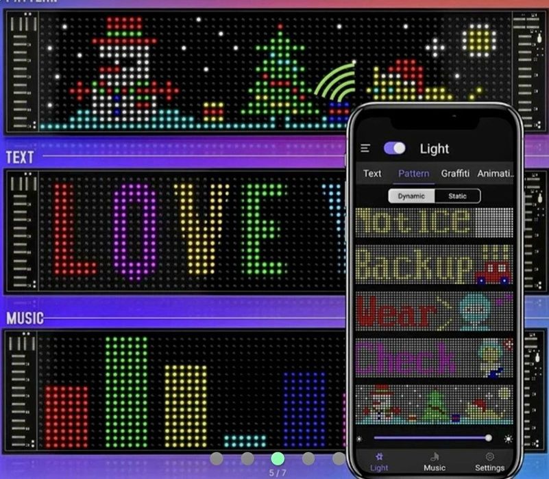 Гибкая светодиодная панель LED Matrix Panel, предназначенная для отображения текста, анимаций и графики.
