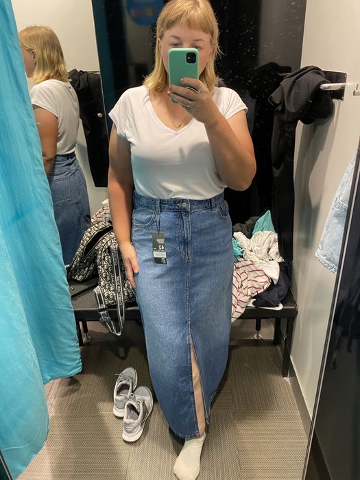 Джинсова юбка довга