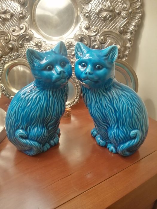 Par gatos porcelana chinesa
