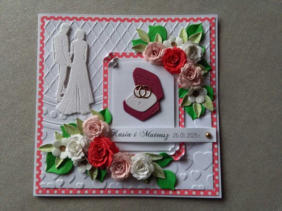 Kartka na ślub, wesele, pamiątka, w pudełeczku, ręcznie robiona