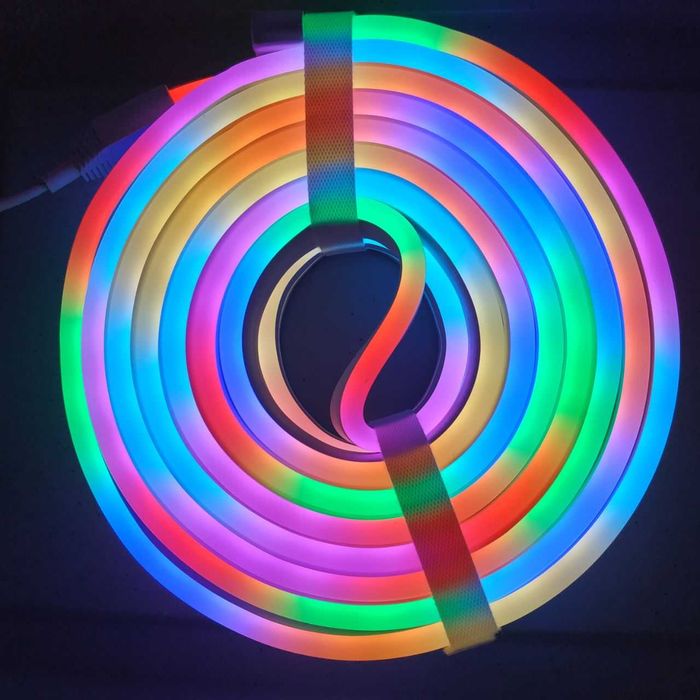 Світлодіодна стрічка неон бігучий RGB IC 5м пульт Д/У + Блок 220-12В