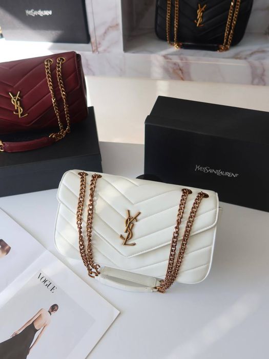 Сумка Yves Saint Laurent Loulou, жіноча шкіряна сумка в чорному, бордовому та білому кольорі, кожаная сумка лоран