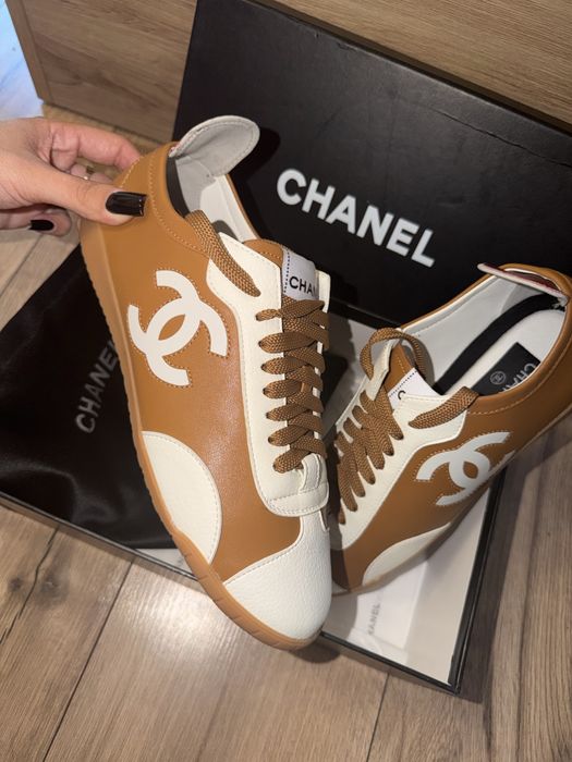 Buty damskie sportowe chanel trampki sneakersy 40 karmel camel skórzane