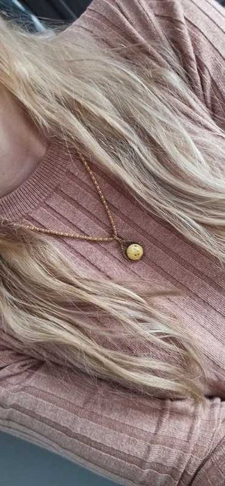 PREZENT Srebrny wisior z mlecznym bursztynem pozłacany 925