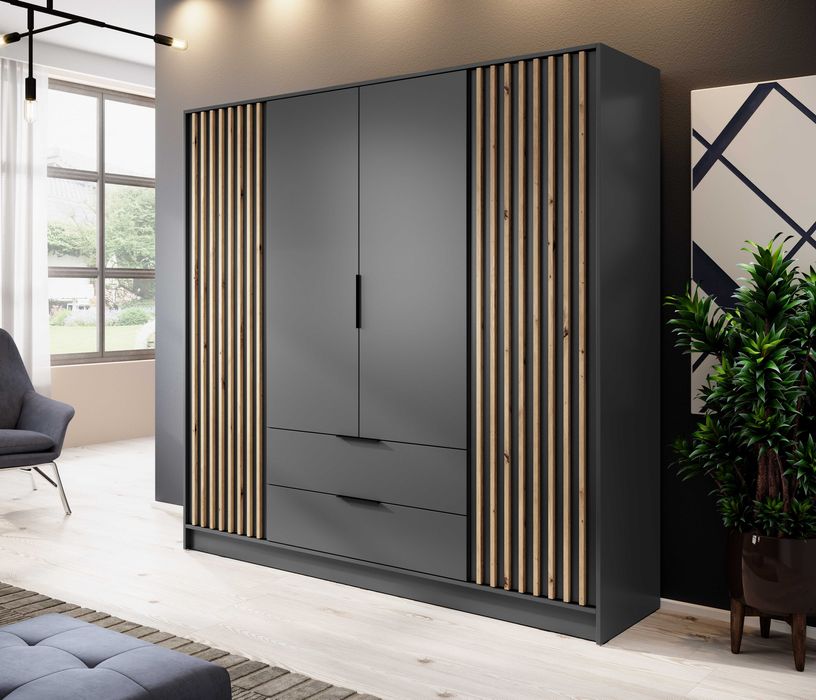 Szafa 4D Kaszmir  Artisan Szary Grafit 206cm Opcja Lustro Nadstawka