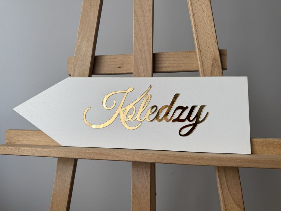 Drogowskaz ślubny lustrxany złoty napis Koledzy wesele ślub moda