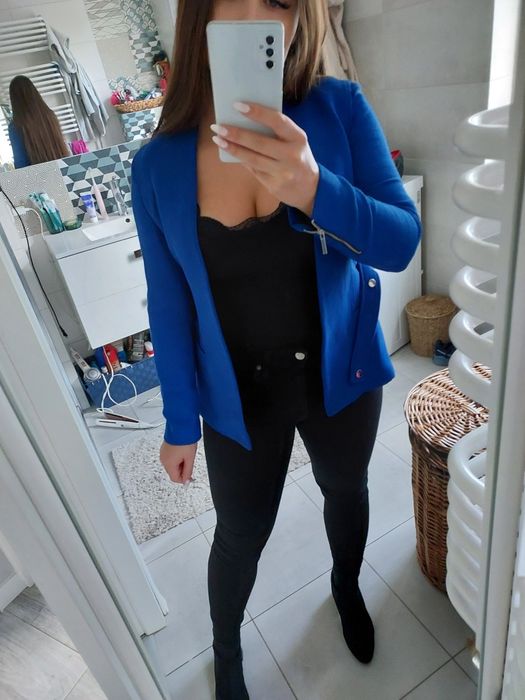 Chabrowa marynarka zara basic 36 niebieska biznes do biura