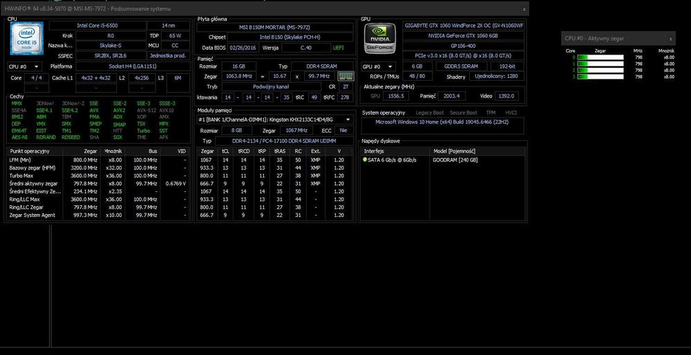 Komputer PC i5-6500 / GTX 1060 6 GB / 16 GB RAM – bez dysku – odbiór osobisty