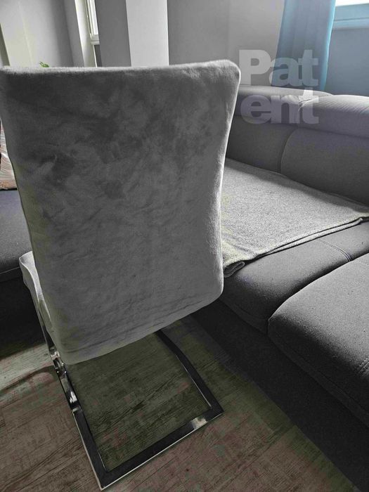 Pokrowce na krzesła miękkie welurowe komplet szare 4 sztuki