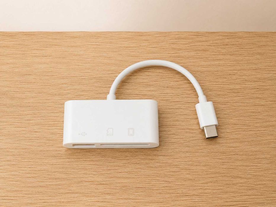 HOVEYO czytnik kart na USB-C + hub USB 3-in-1: SD / microSD / USB-A (3.0)