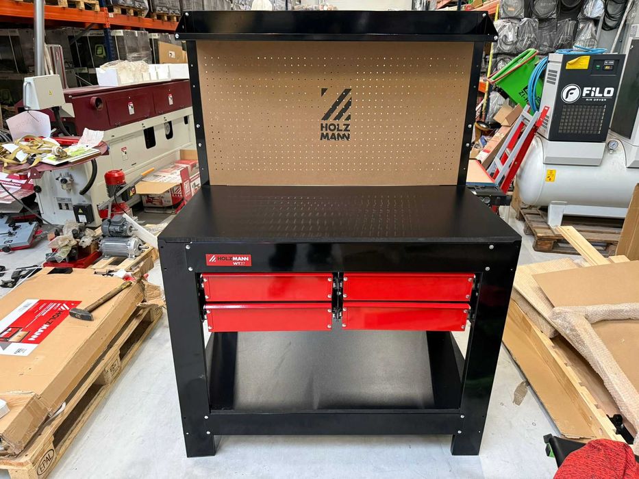 Stół roboczy warsztatowy metalowy z szufladami MDF 200kg powystawowy