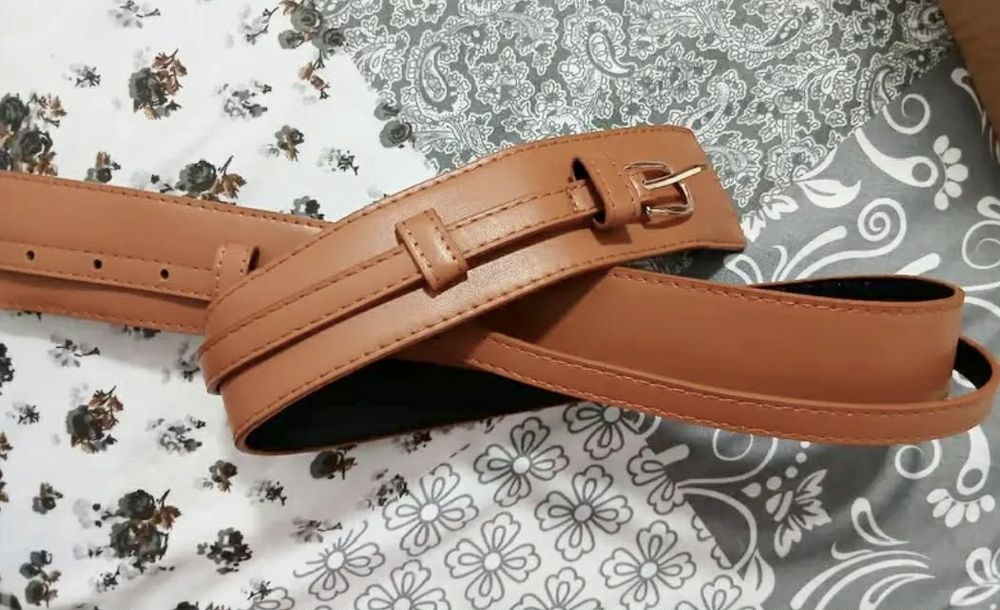 Nowy szeroki pasek brąz karmelowe 120 cm