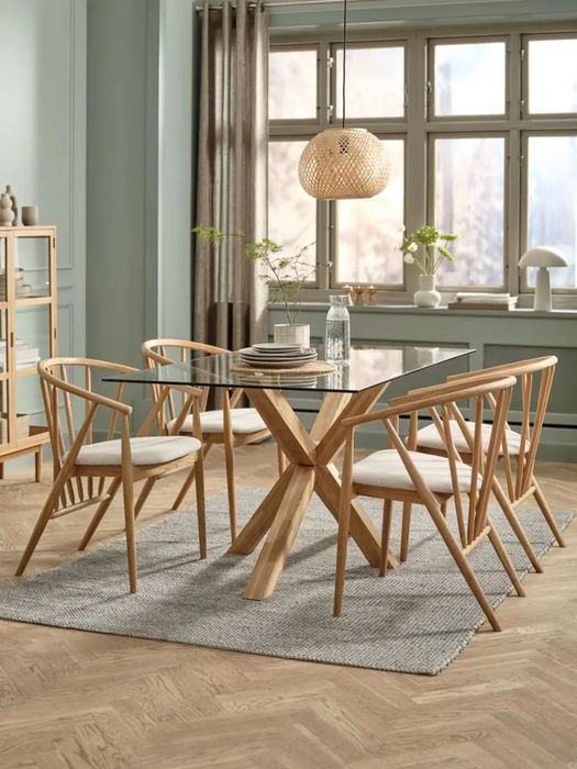 Mesa de jantar AGERBY 90x160 vidro/carvalho natural JYSK