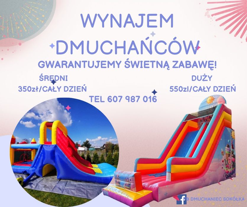 Wynajem dmuchańców dmuchaniec Sokółka zjeżdżalnie dmuchane