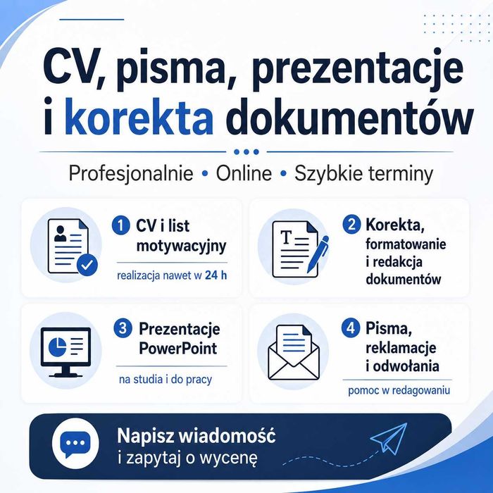Profesjonalne CV, pisma, prezentacje i korekta dokumentów – online
