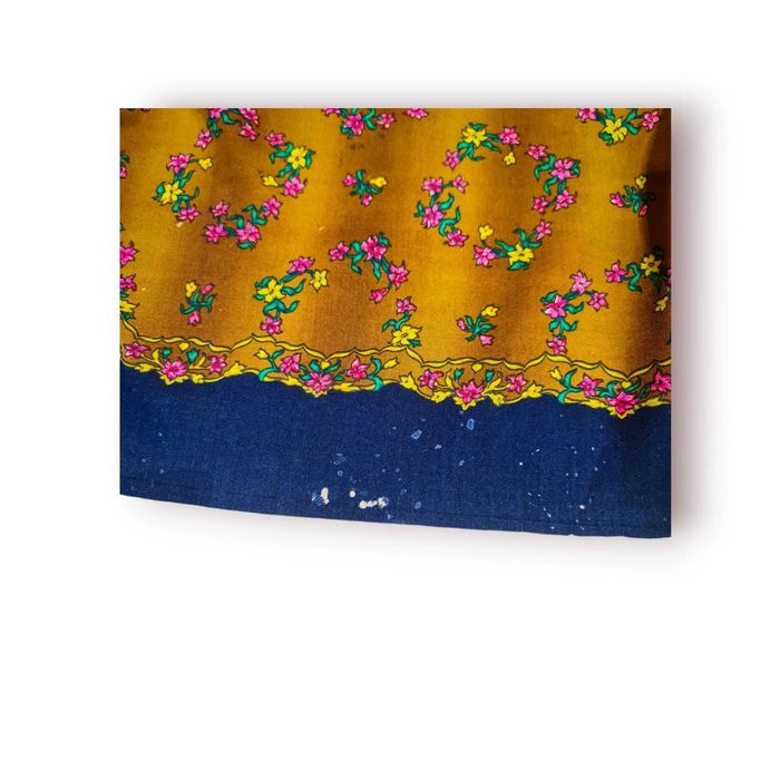 Lenço Cachené de Lã Antigo 98x92cm – Azul Marinho /Castanho