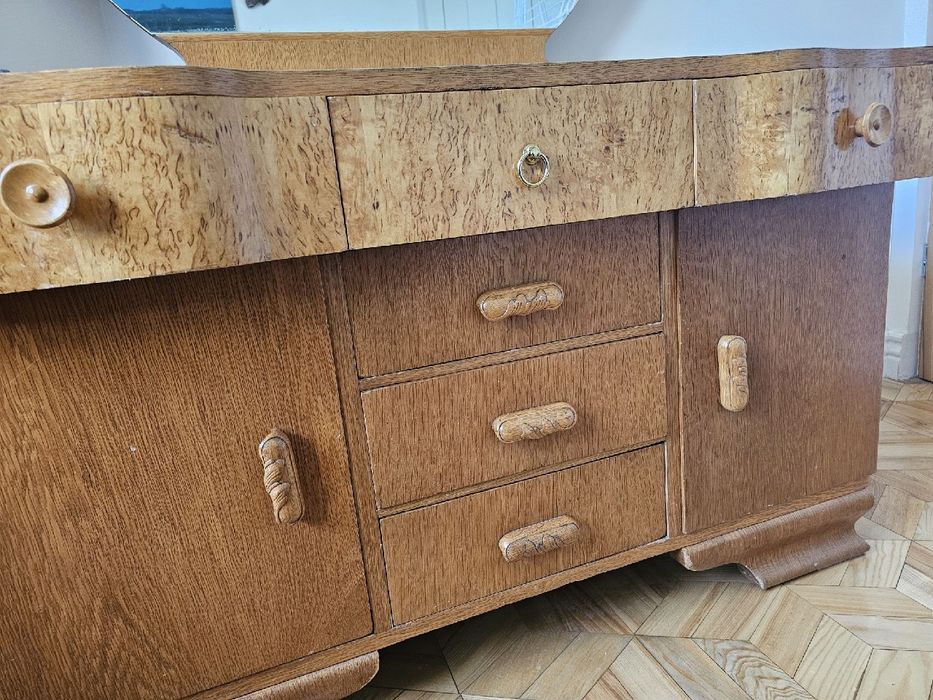 Toaletka Art Deco z lustrem – orzech czeczota, bieliźniarka komoda