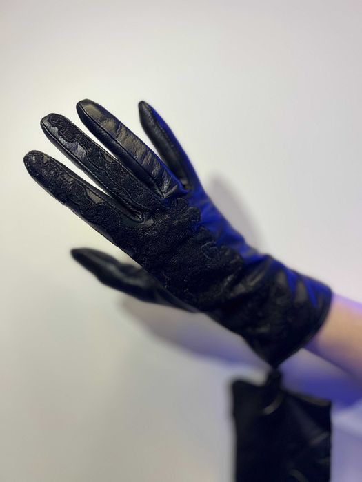Жіночі шкіряні рукавички G's'G чорні з мереживом, розмір 7, нові