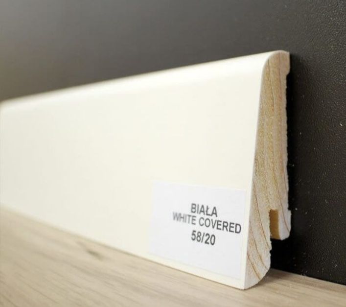 Listwa przypodłogowa biała drewniana sosnowa, Pedross 58/20