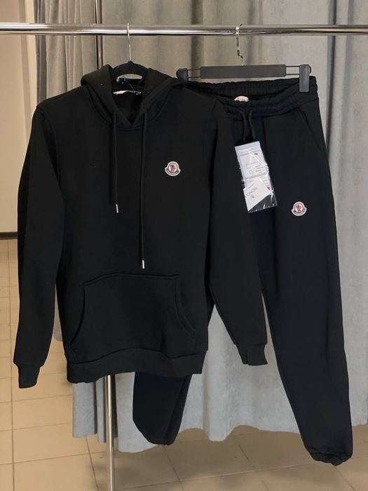 Мужской костюм MONCLER черный на флисе Худи спортивные Штаны флис зима