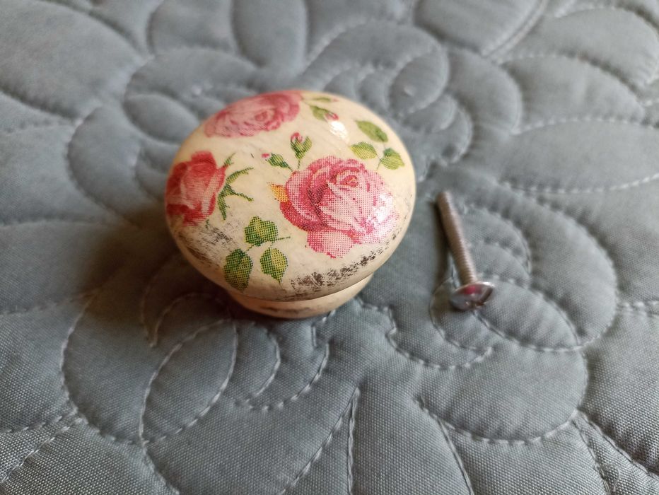 Uchwyt, gałka meblowa, drewniana, decoupage, rękodzieło