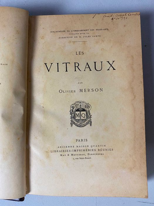 Livro ( Encard.)Ref Par 2- Les Vitraux  - Olivier Merson - Raro 1895