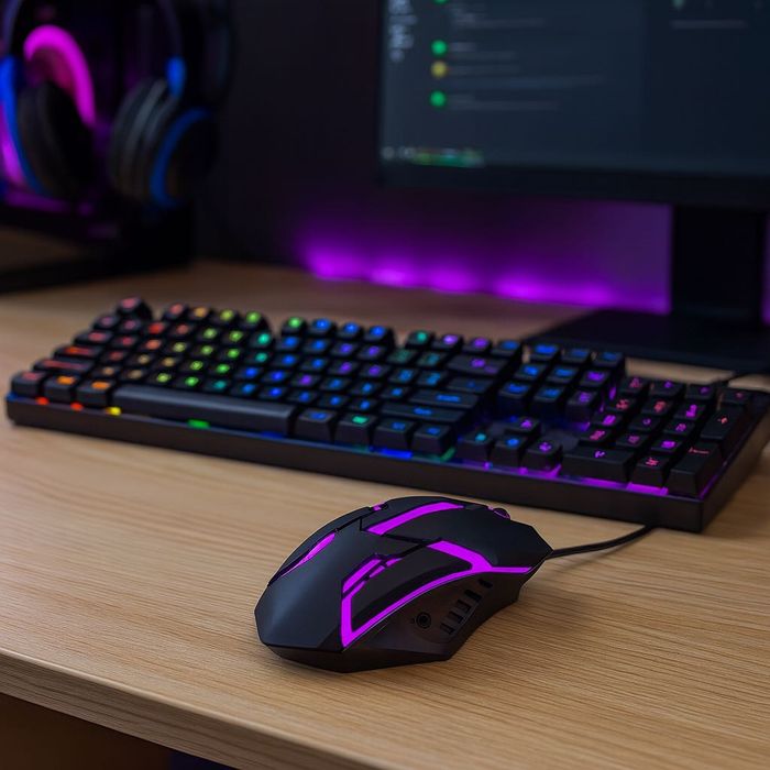 Lawiatura Gamingowa Podświetlana Przewodowa Zestaw Gracza Mysz Myszka