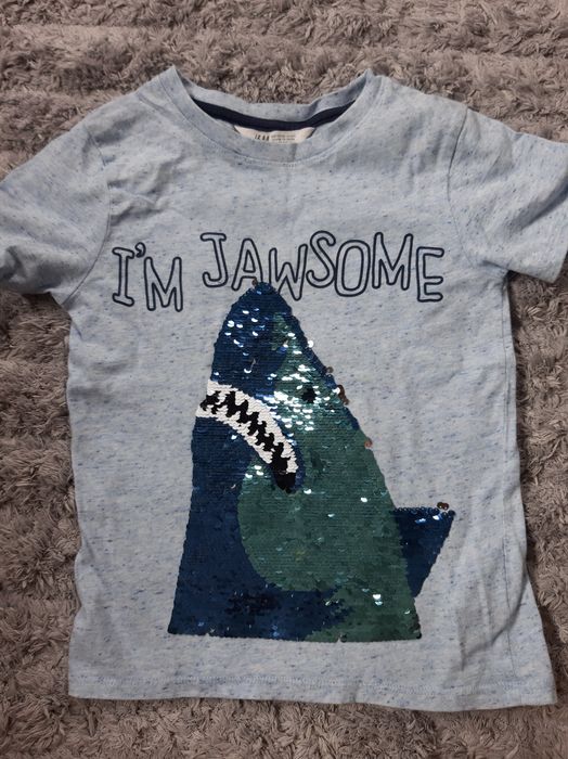 koszulka 122 128 H&M hm stan bdb rekin cekiny t-shirt