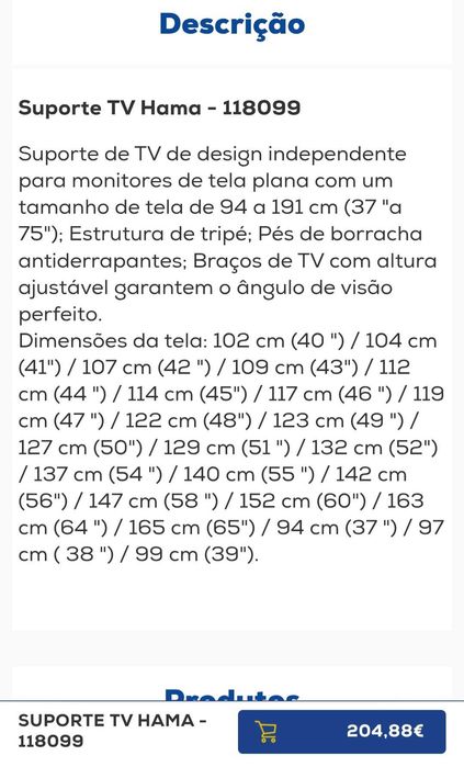 Suporte tripé  em metal para televisão