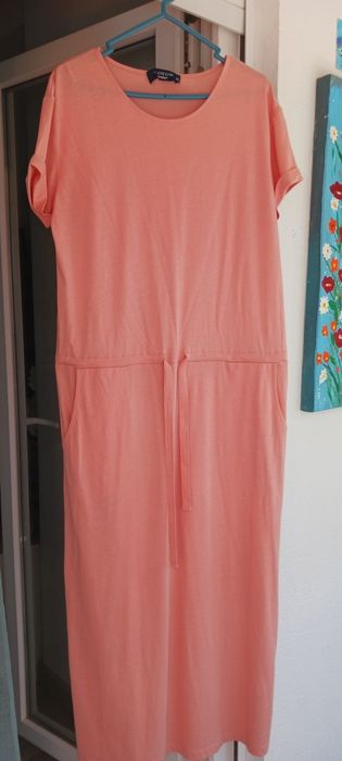 Vestido malha fina e natural, Coramarelo-rosato,tam.36-38,nova