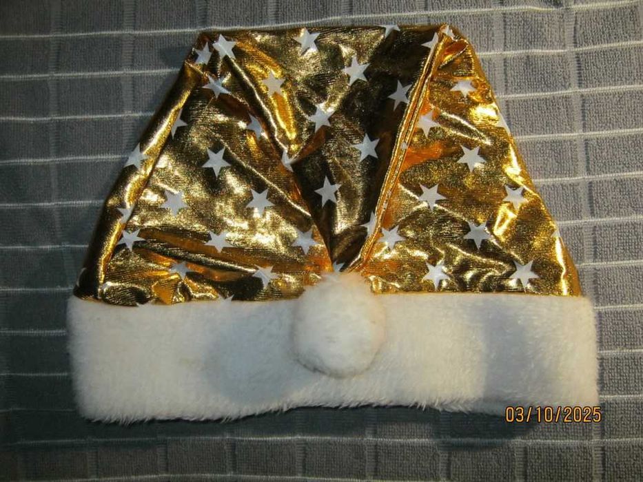 Шапка новорічна Санта-Клаус Золота з зірочками