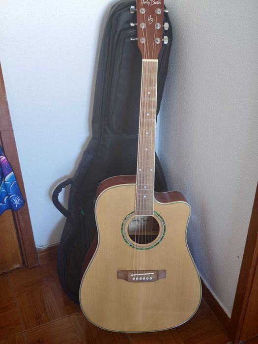 Guitarra Eletroacústica Harley Benton D-120CE NT + Saco Thomann + Cordas Elixir