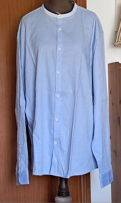 Camisa de Homem Springfield Custom Fit (Tamanho 2XL) – Gola Padre Azul e Branco