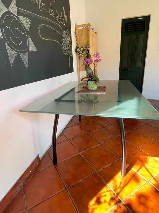 Mesa ferro tampo de vidro