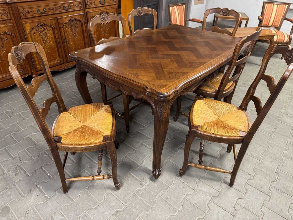 Stół i 6 krzeseł Ludwik stół rozkładany stół drewniany dąb