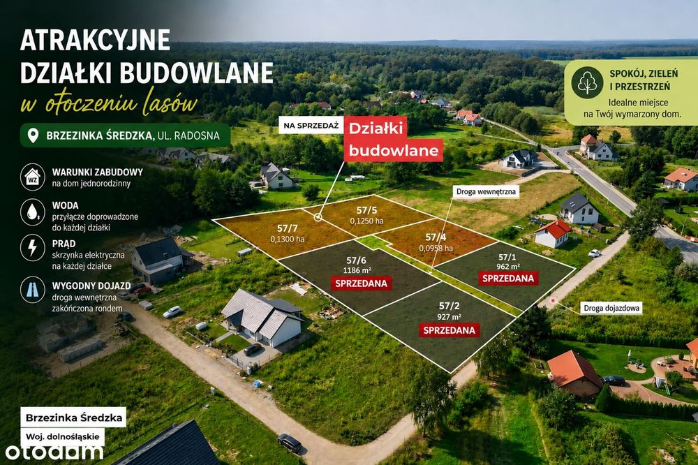 Działki budowlane przy lesie Brzezinka Średzka WZ+woda+prąd