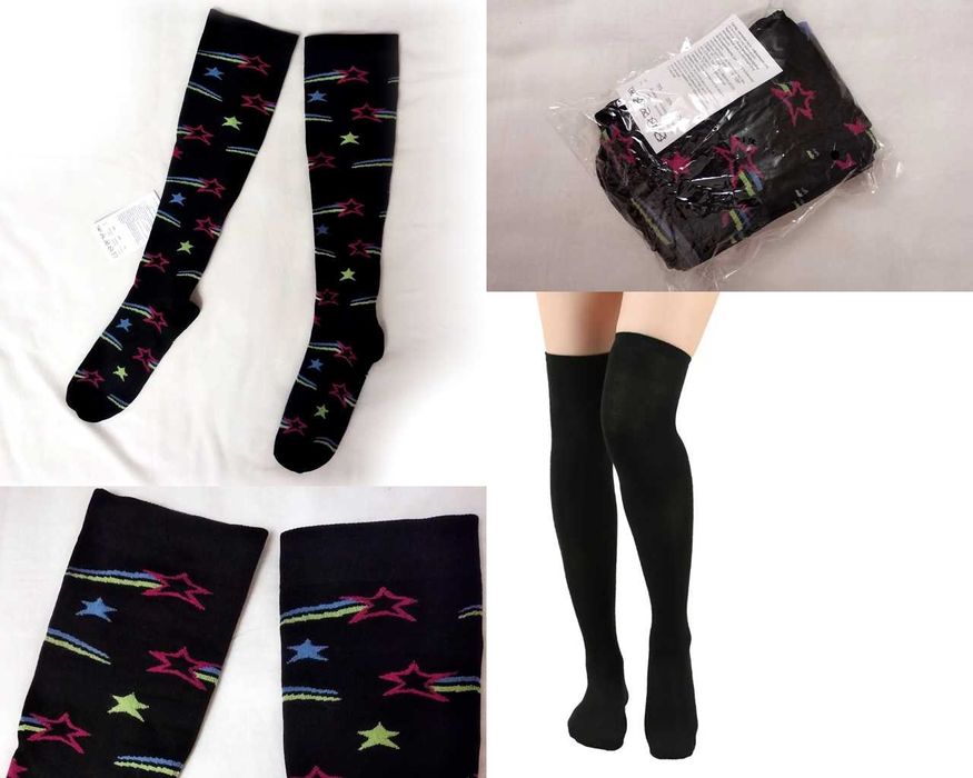 Гольфы высокие удлиненные выше колена гольфы черные со звездами 37-38р