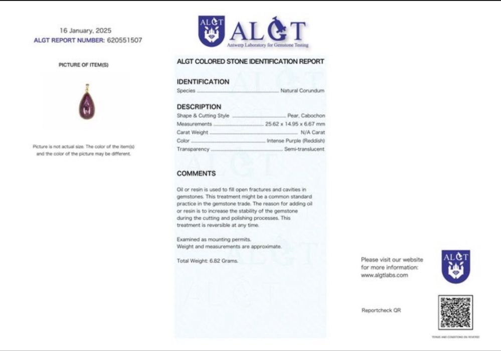 Colar de Ruby natural 6.82g