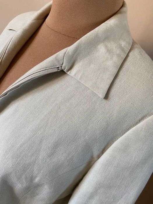 L xl sergio donna lekka kurtka krem ecru len linien kolnierzyk