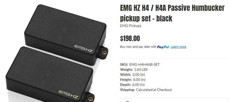 EMG HZ H4/ H4A Passive Humbucker Pickup Set - Black
