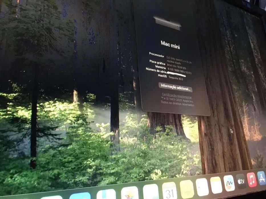Mac Mini Apple Intel i5 2.8GHz, 8GB RAM, Iris , SSD NVMe  256gb + 1TB , macOS Sequoia