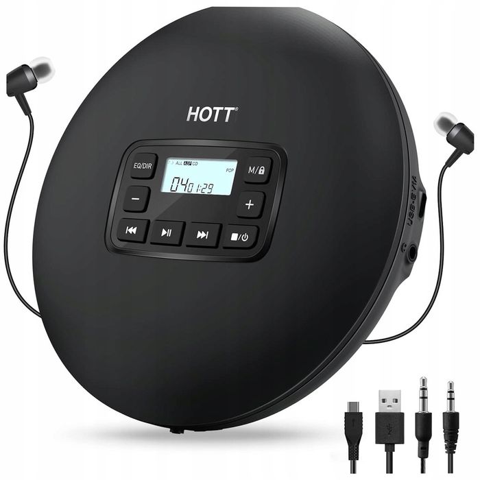 Odtwarzacz CD Przenośny do Domu i Samochodu USB lub Baterie AUX + słuchawki