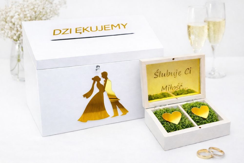Eleganckie pudełko na koperty i pudełko na obrączki – idealne na wesele!
