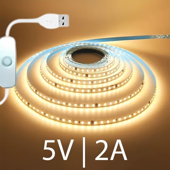 USB лента 5V/ 5м, 4м 2м 1м Лед LED світлодіодні стрічки білі холодні