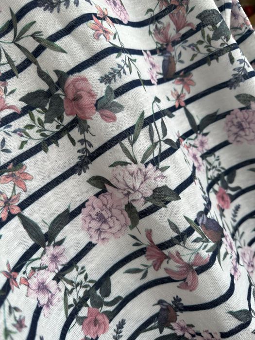 Sweter cienki w paski kwiaty wzorzysty S