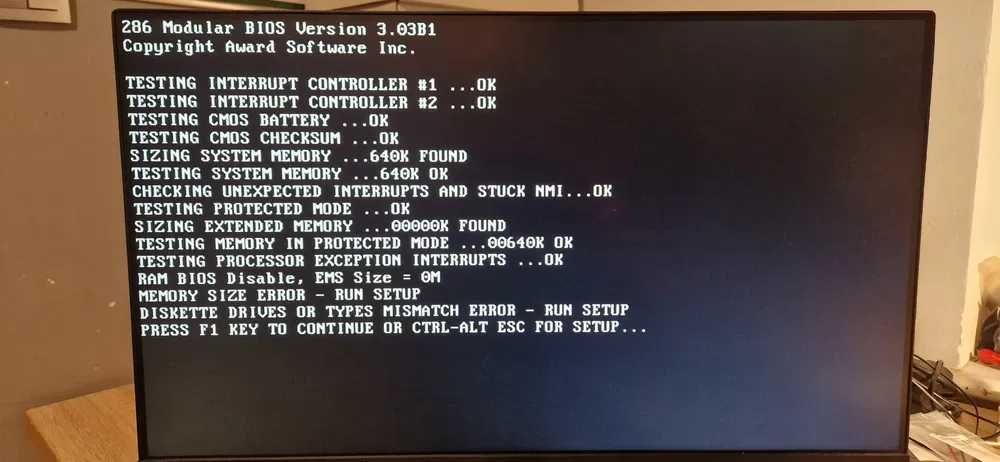 Komputer zabytkowy retro 1990rok 286 dysk 20MB AEG Olympia Olystar 40F