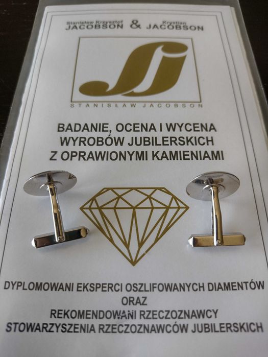 Spinki złote do mankietów 585 z 2szt brylantów certyfikat Jacobson