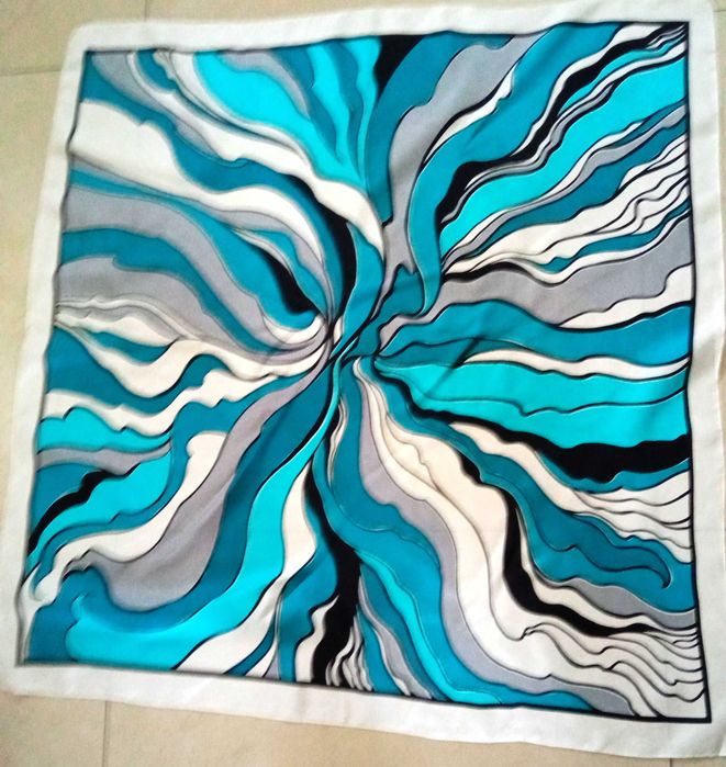 Chusta boho turkus jak witraż 100% jedwab silk typu Milanówek 86 cm